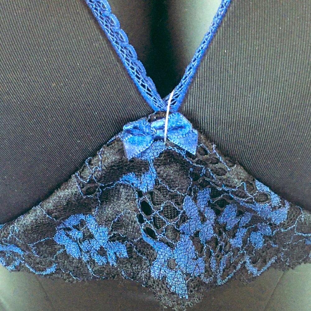 Adore Me Bra Black with Blue Lace Floral Design Women's 34F (34DDD) - Picture 5 of 11